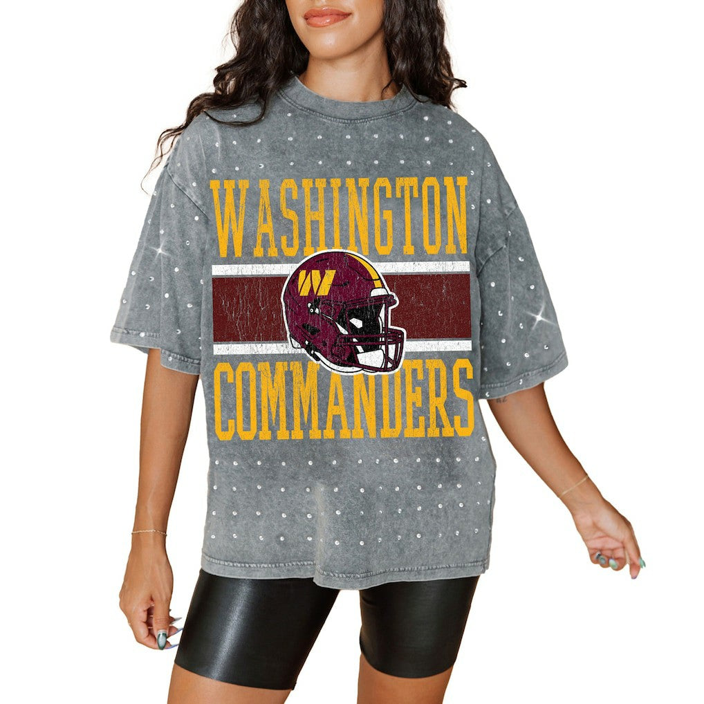 Washington Commanders Gameday Couture Women's Oversized Mini Rhinestone Classic T-Shirt - Gray T-shirts