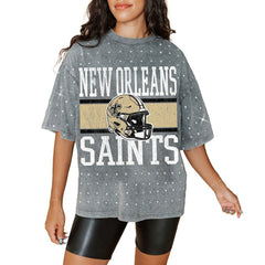 New Orleans Saints Gameday Couture Women's Oversized Mini Rhinestone Classic T-Shirt - Gray T-shirts