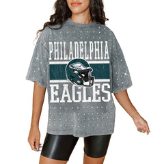 Philadelphia Eagles Gameday Couture Women's Oversized Mini Rhinestone Classic T-Shirt - Gray T-shirts