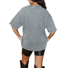 Cincinnati Bengals Gameday Couture Women's Oversized Mini Rhinestone Classic T-Shirt - Gray T-shirts