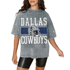 Dallas Cowboys Gameday Couture Women's Oversized Mini Rhinestone Classic T-Shirt - Gray T-shirts