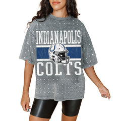 Indianapolis Colts Gameday Couture Women's Oversized Mini Rhinestone Classic T-Shirt - Gray T-shirts