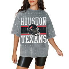 Houston Texans Gameday Couture Women's Oversized Mini Rhinestone Classic T-Shirt - Gray T-shirts