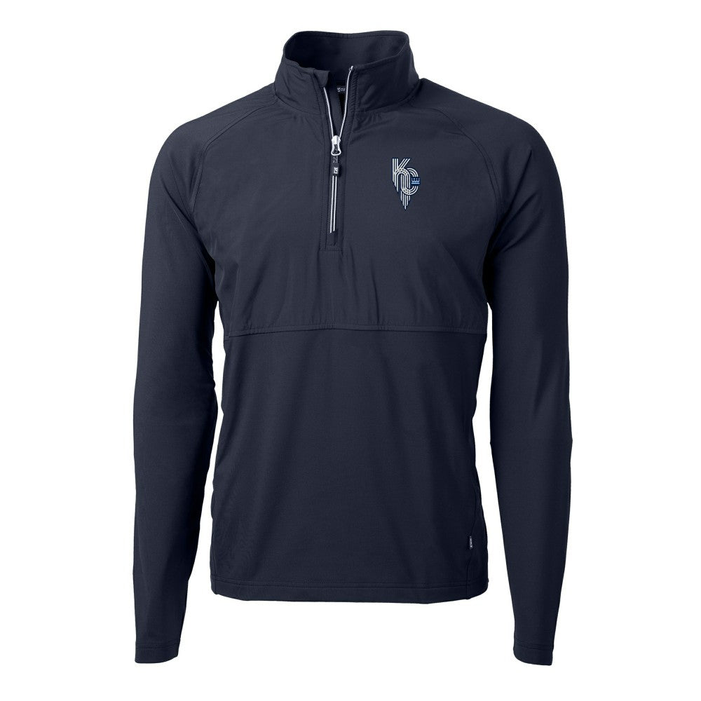Kansas City Royals Cutter & Buck Adapt Eco Knit Hybrid Recycled Quarter-Zip Pullover Top - Navy Pullover