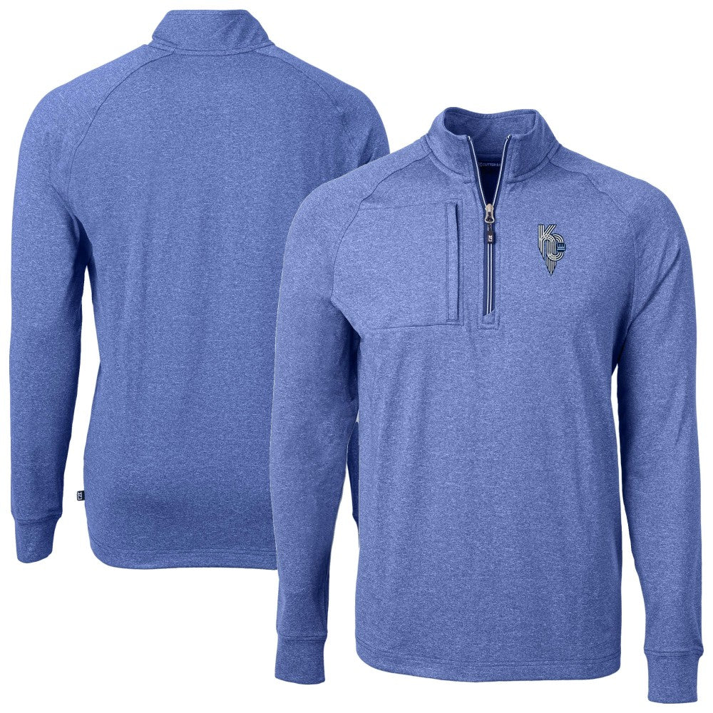 Kansas City Royals Cutter & Buck Adapt Eco Knit Heather Quarter-Zip Pullover Top - Heather Blue Pullover