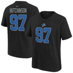 Aidan Hutchinson Detroit Lions Player Name & Number T-Shirt - Black T-shirts