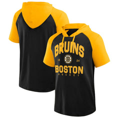 Boston Bruins Logo Athletic Prime Raglan Short Sleeve Pullover Hoodie - Black | US 202179723