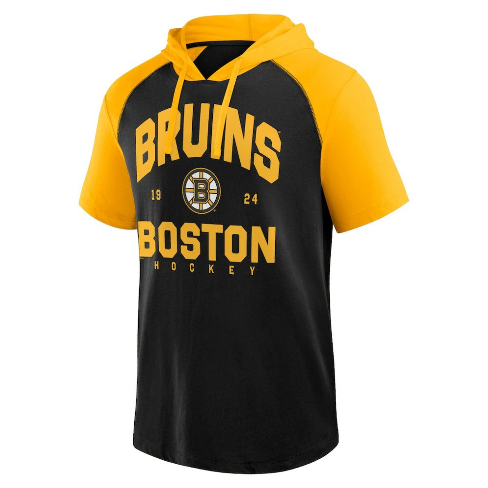 Boston Bruins Logo Athletic Prime Raglan Short Sleeve Pullover Hoodie - Black | US 202179723