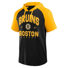Boston Bruins Logo Athletic Prime Raglan Short Sleeve Pullover Hoodie - Black | US 202179723