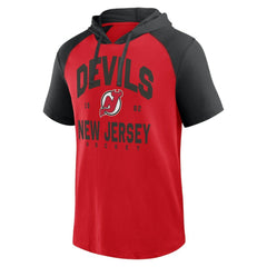 New Jersey Devils Logo Athletic Prime Raglan Short Sleeve Pullover Hoodie - Red | US 202179724