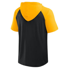 Pittsburgh Penguins Logo Athletic Prime Raglan Short Sleeve Pullover Hoodie - Black | US 202179727
