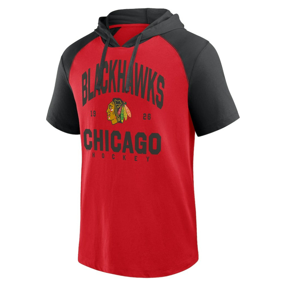 Chicago Blackhawks Logo Athletic Prime Raglan Short Sleeve Pullover Hoodie - Red | US 202179730