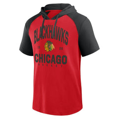 Chicago Blackhawks Logo Athletic Prime Raglan Short Sleeve Pullover Hoodie - Red | US 202179730