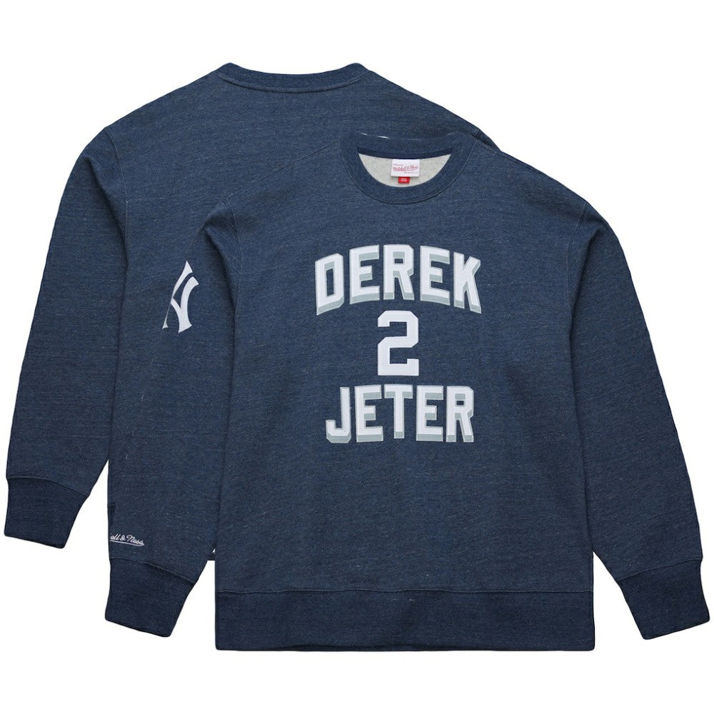 Derek Jeter New York Yankees Mitchell & Ness Legends Collection Vintage Logo Fleece Name & Number Pullover Sweatshirt - Heather Navy Pullover