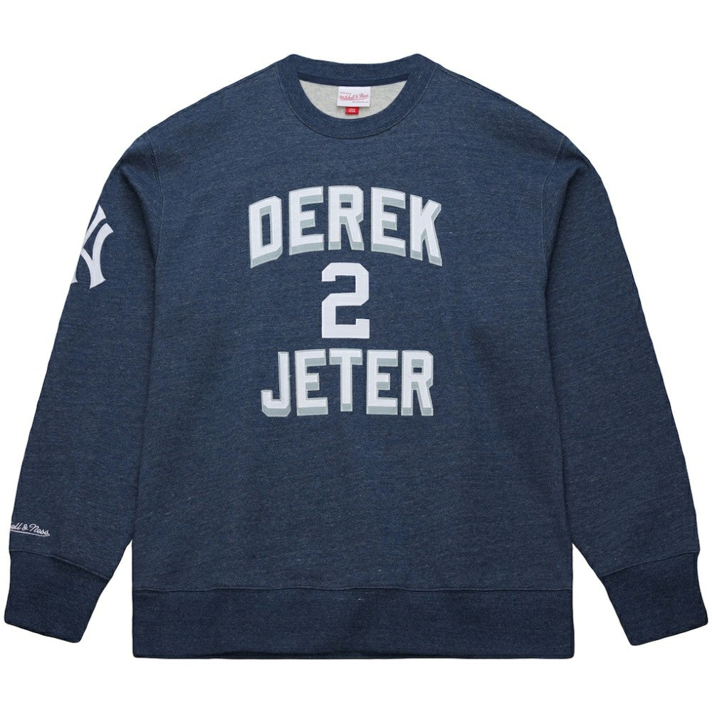 Derek Jeter New York Yankees Mitchell & Ness Legends Collection Vintage Logo Fleece Name & Number Pullover Sweatshirt - Heather Navy Pullover
