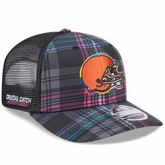 Cleveland Browns New Era 2024 NFL Crucial Catch Plaid 9SEVENTY Trucker Snapback Hat - Black Hats
