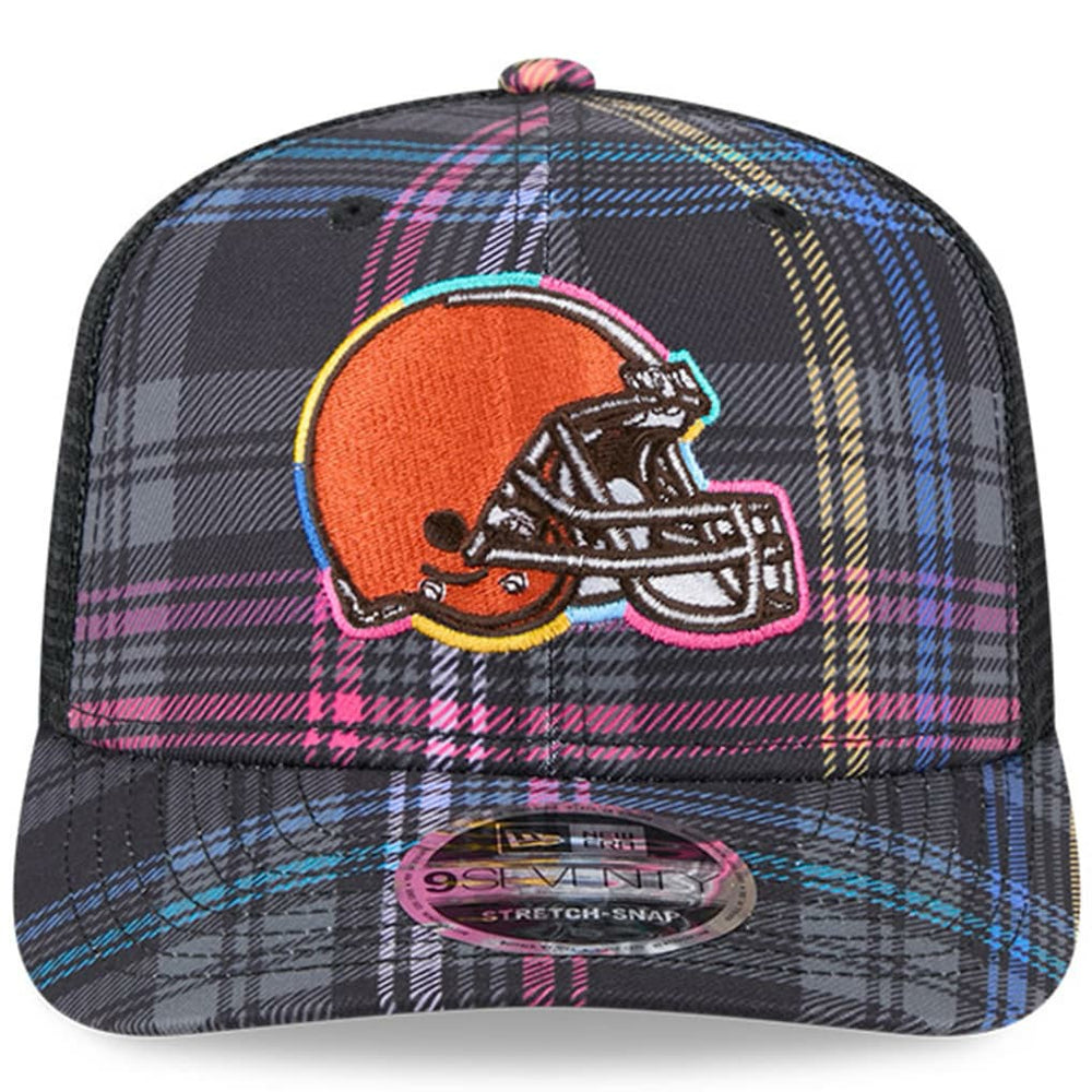 Cleveland Browns New Era 2024 NFL Crucial Catch Plaid 9SEVENTY Trucker Snapback Hat - Black Hats