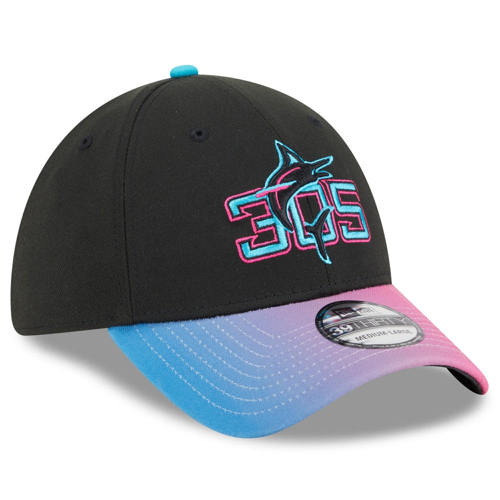 Miami Marlins New Era 2025 City Connect 39THIRTY Flex Hat - Black/Pink Hats