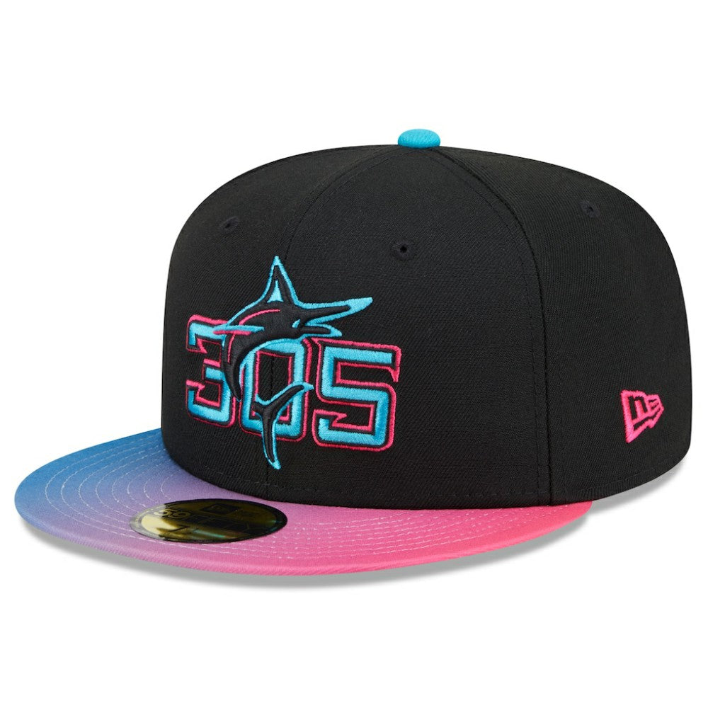 Miami Marlins New Era 2025 City Connect 59FIFTY Fitted Hat - Black/Pink Hats