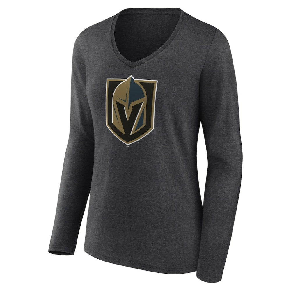 Vegas Golden Knights Women's Primary Logo Long Sleeve V-Neck T-Shirt - Charcoal | US 202183359
