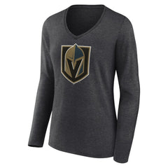 Vegas Golden Knights Women's Primary Logo Long Sleeve V-Neck T-Shirt - Charcoal | US 202183359