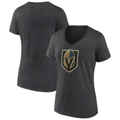 Vegas Golden Knights Women's Primary Logo V-Neck T-Shirt - Charcoal | US 202183361