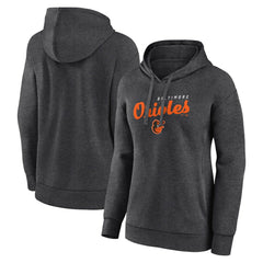 Baltimore Orioles Logo Athletic Women's Logo Triumphant V-Neck Pullover Hoodie - Heather Charcoal Hoodies