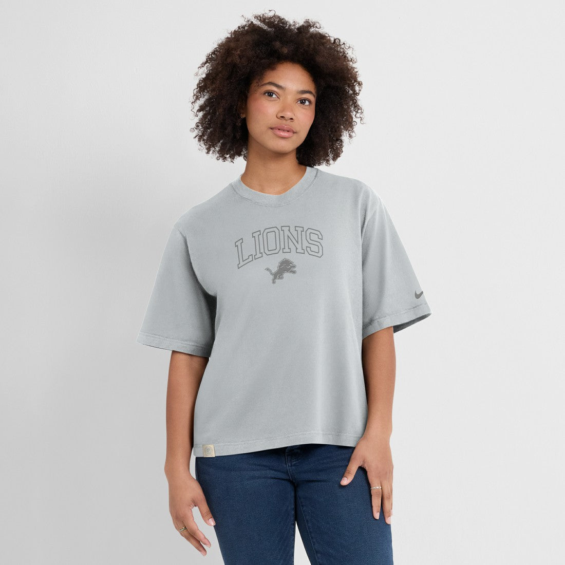 Detroit Lions Women's Glory Arch Boxy T-Shirt - Gray T-shirts