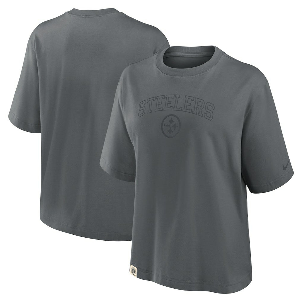 Pittsburgh Steelers Women's Glory Arch Boxy T-Shirt - Charcoal T-shirts
