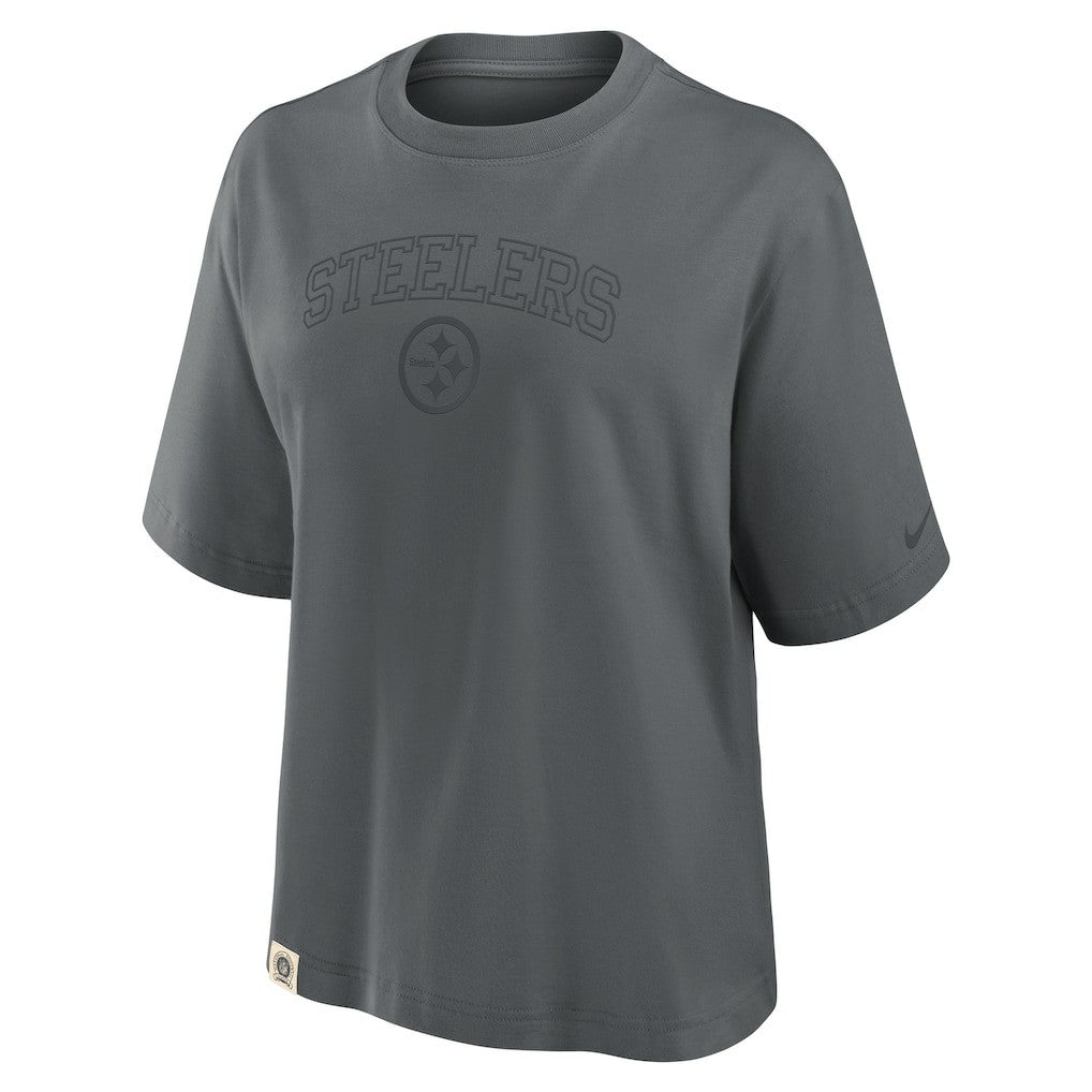 Pittsburgh Steelers Women's Glory Arch Boxy T-Shirt - Charcoal T-shirts