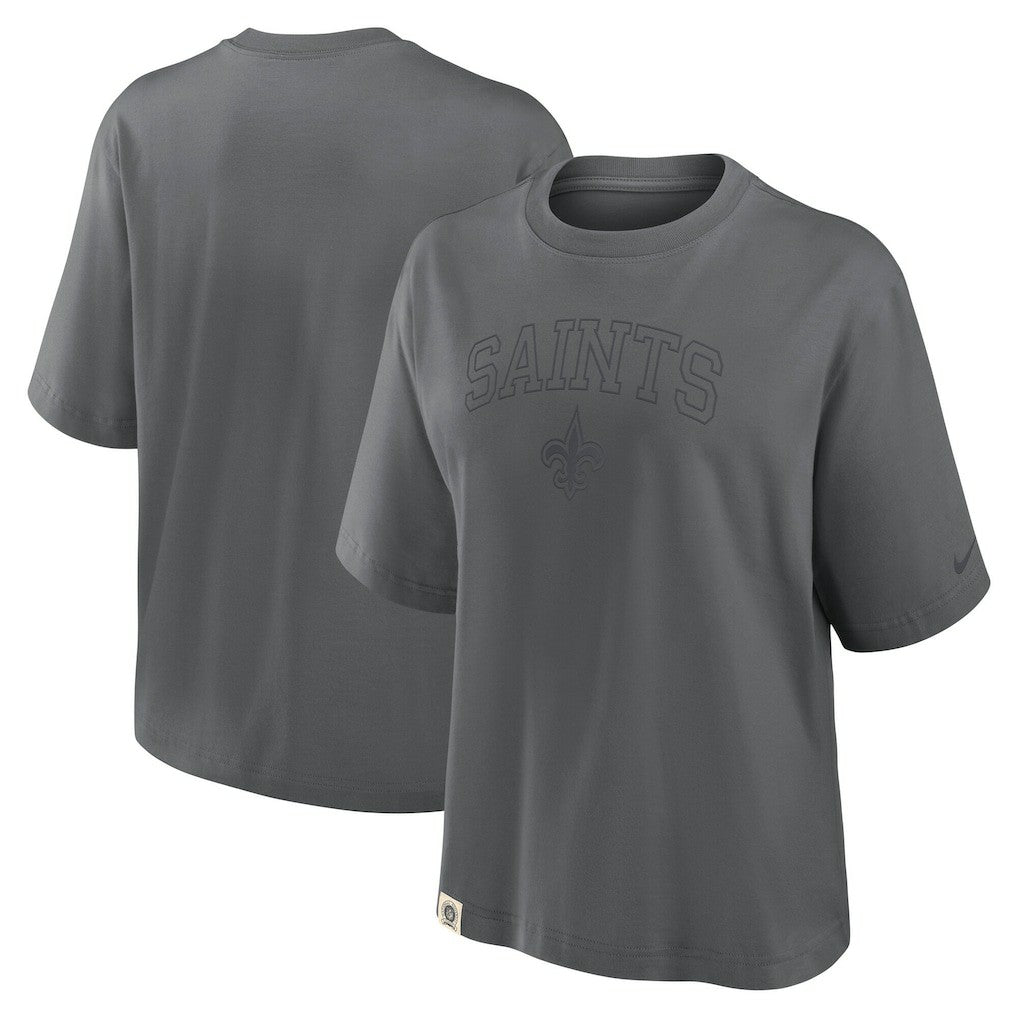 New Orleans Saints Women's Glory Arch Boxy T-Shirt - Charcoal T-shirts