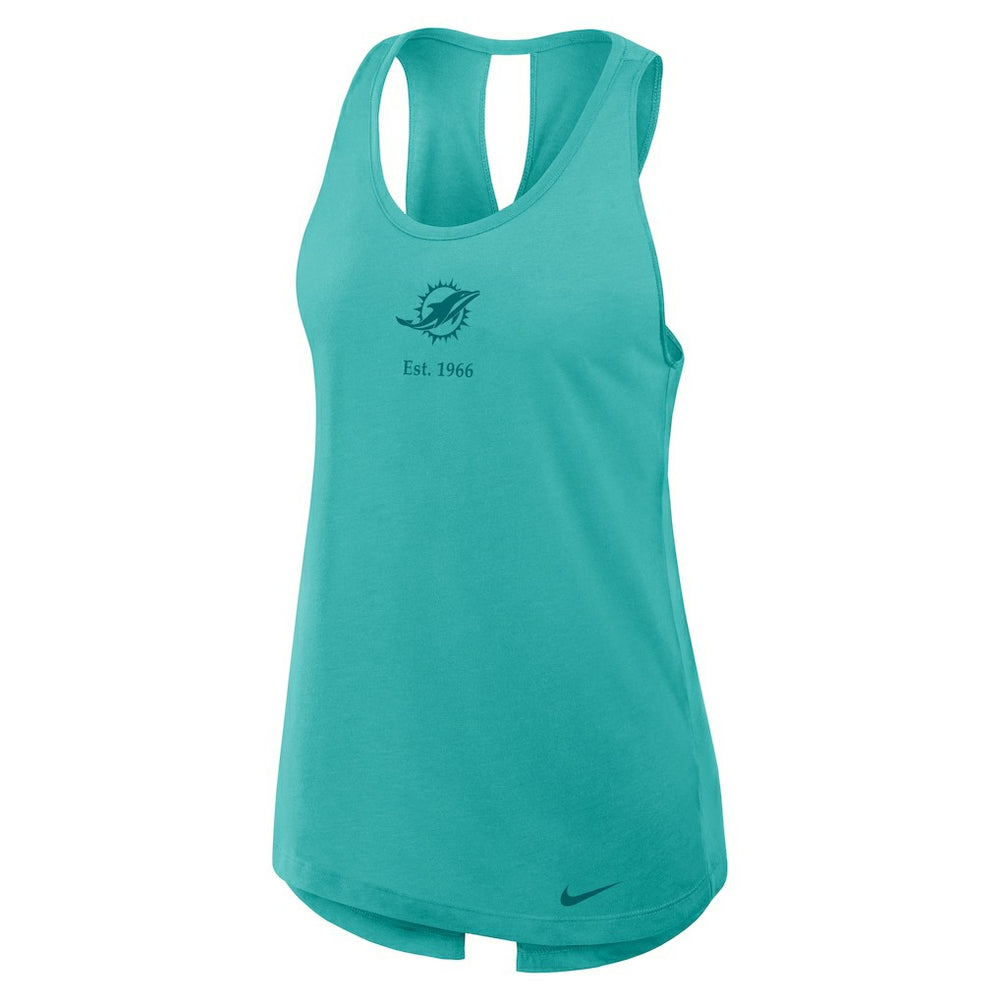 Miami Dolphins Women's Glory Open-Back Crisscross Dri-FIT Tank Top - Aqua Tops
