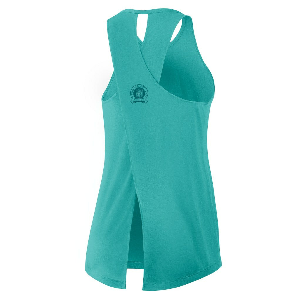 Miami Dolphins Women's Glory Open-Back Crisscross Dri-FIT Tank Top - Aqua Tops