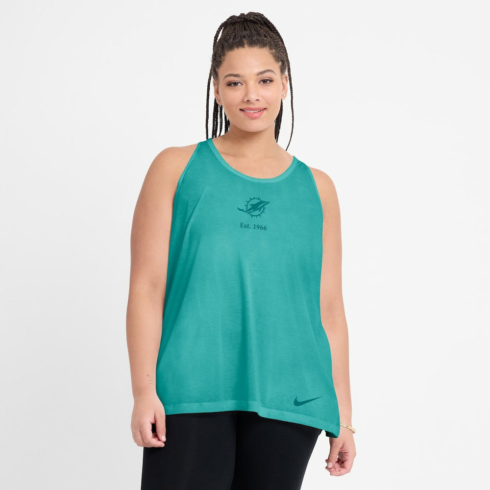 Miami Dolphins Women's Glory Open-Back Crisscross Dri-FIT Tank Top - Aqua Tops