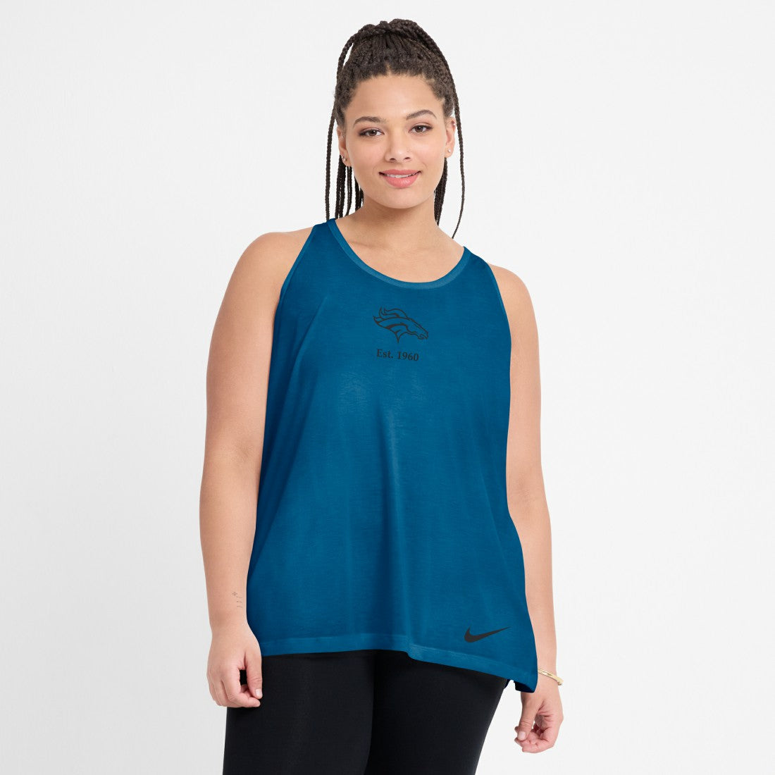 Denver Broncos Women's Glory Open-Back Crisscross Dri-FIT Tank Top - Turquoise Tops