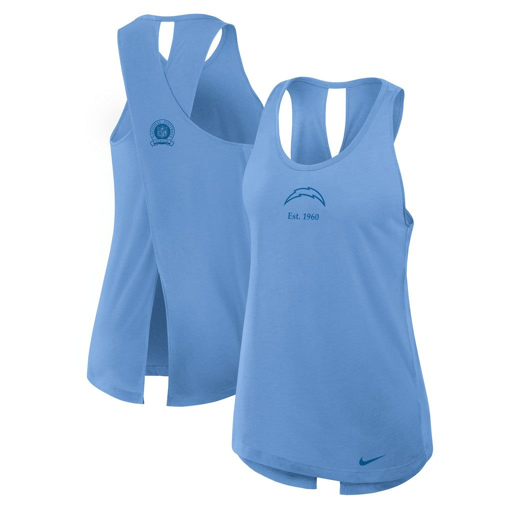 Los Angeles Chargers Women's Glory Open-Back Crisscross Dri-FIT Tank Top - Powder Blue Tops
