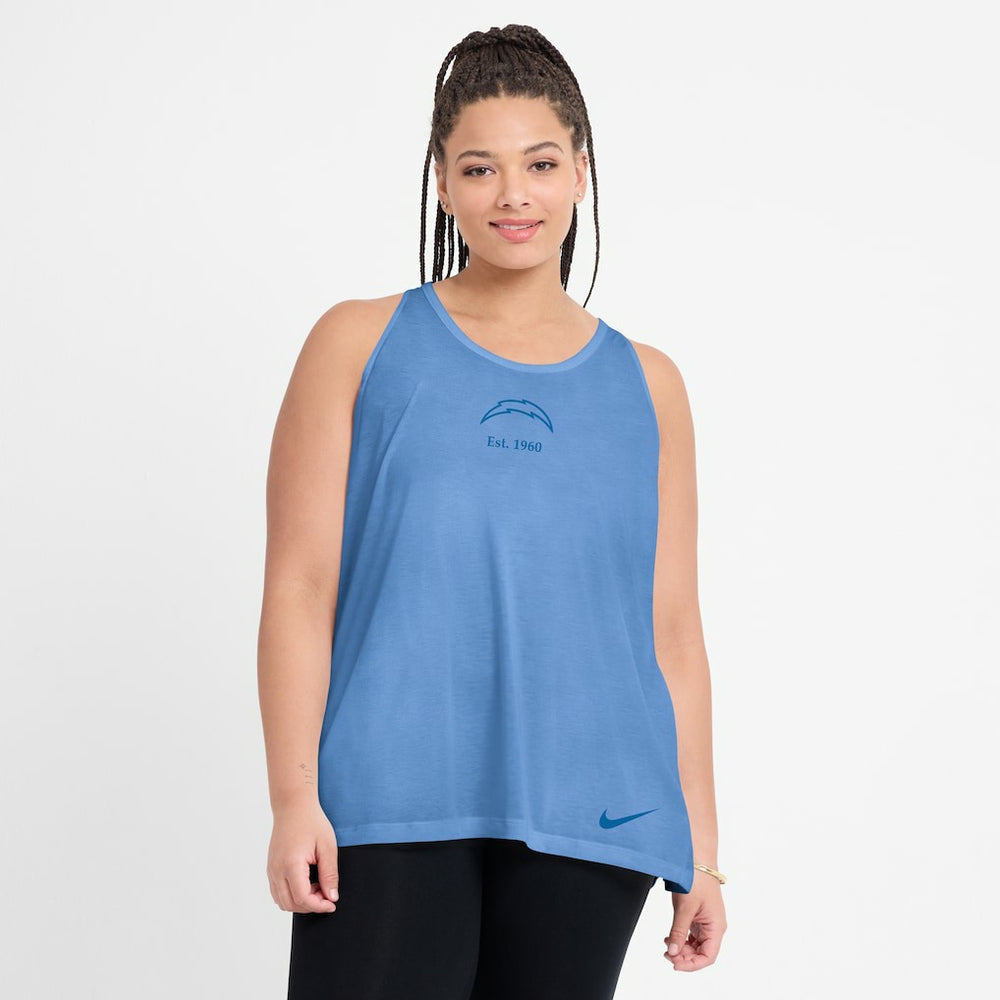 Los Angeles Chargers Women's Glory Open-Back Crisscross Dri-FIT Tank Top - Powder Blue Tops