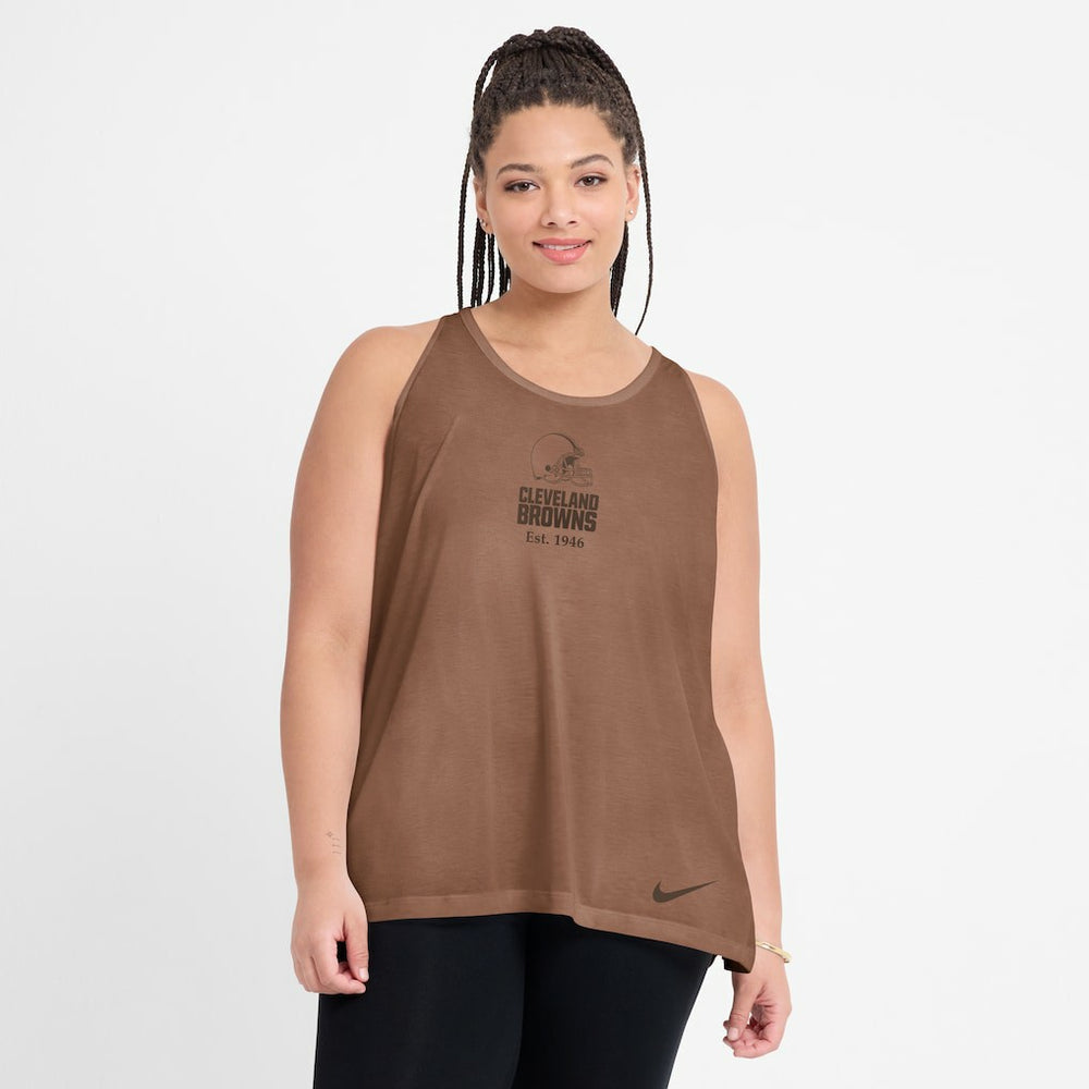Cleveland Browns Women's Glory Open-Back Crisscross Dri-FIT Tank Top - Brown Tops