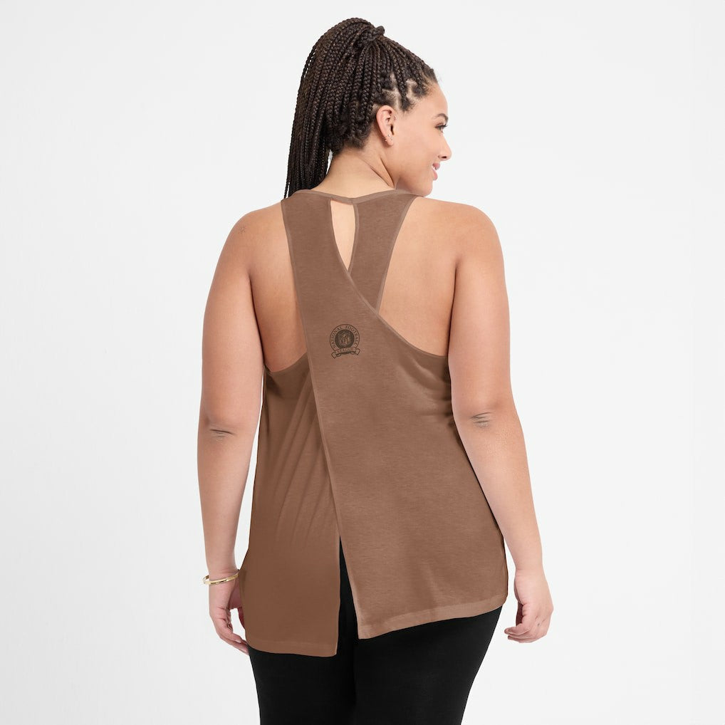 Cleveland Browns Women's Glory Open-Back Crisscross Dri-FIT Tank Top - Brown Tops