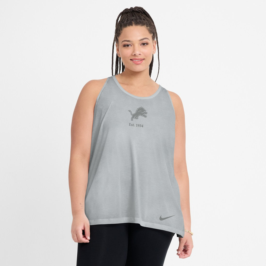 Detroit Lions Women's Glory Open-Back Crisscross Dri-FIT Tank Top - Gray Tops
