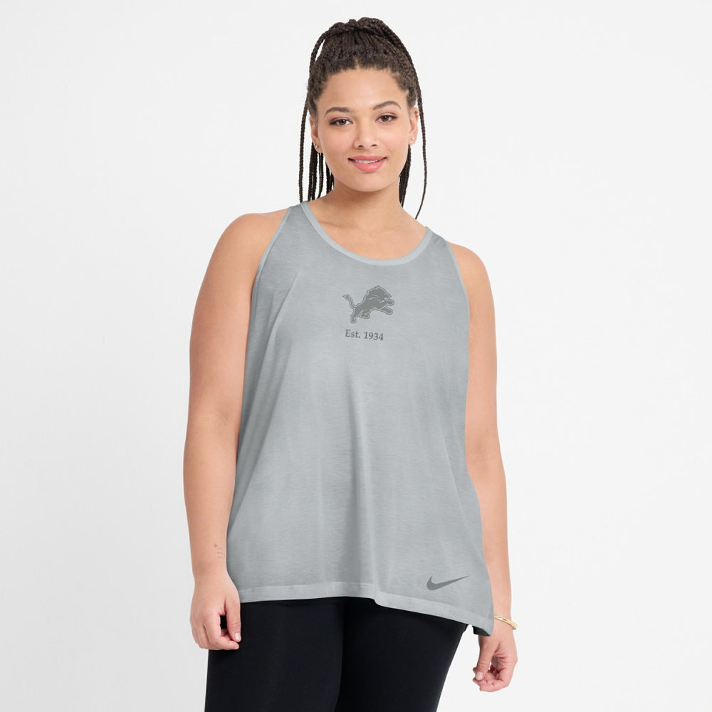 Detroit Lions Women's Glory Open-Back Crisscross Dri-FIT Tank Top - Gray Tops