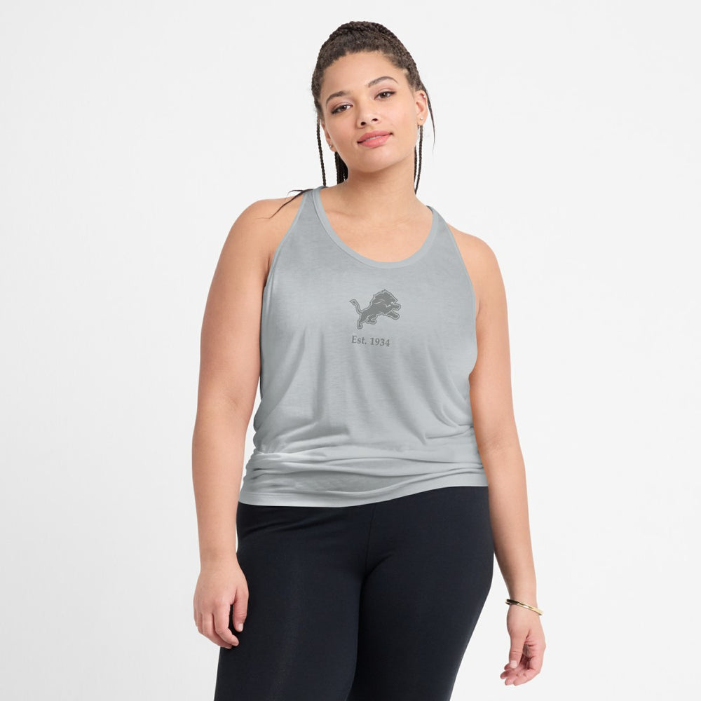 Detroit Lions Women's Glory Open-Back Crisscross Dri-FIT Tank Top - Gray Tops