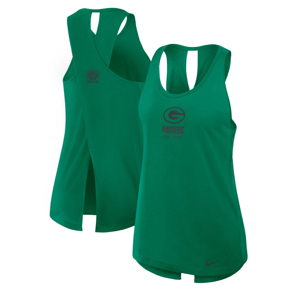 Green Bay Packers Women's Glory Open-Back Crisscross Dri-FIT Tank Top - Green Tops