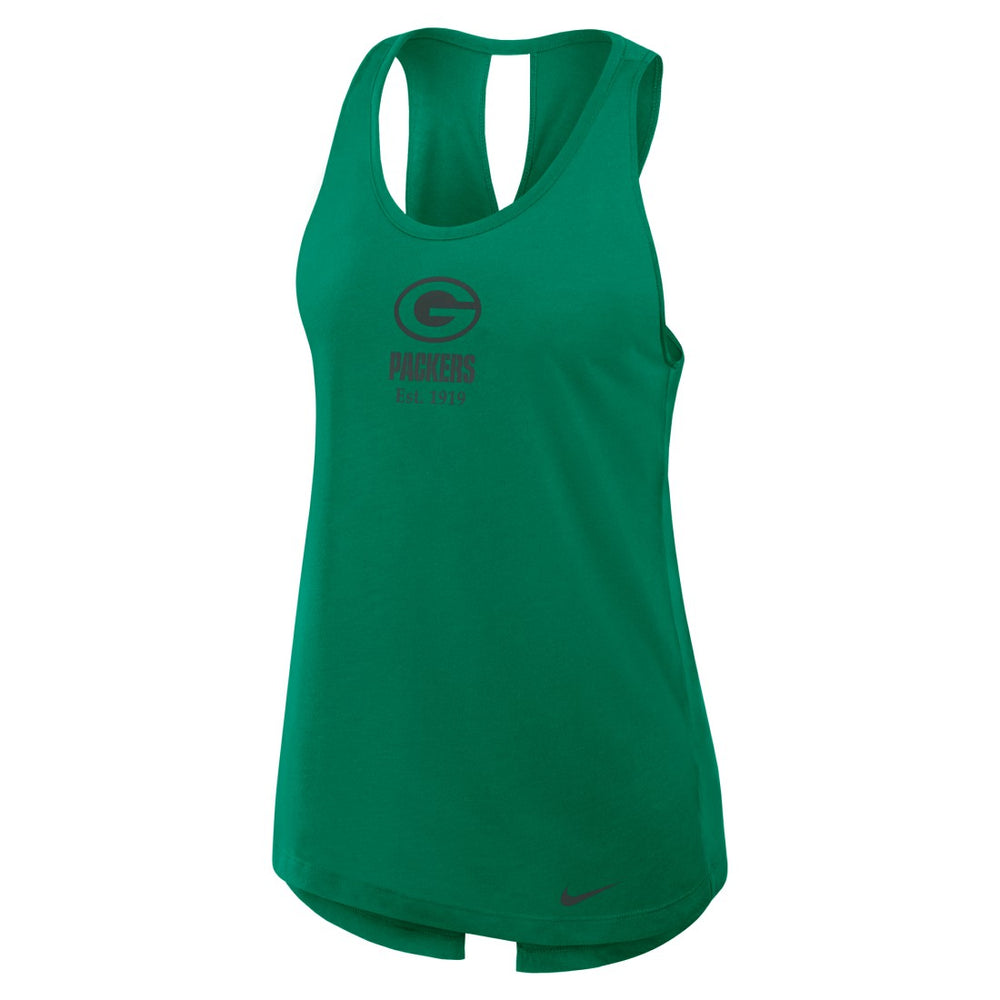 Green Bay Packers Women's Glory Open-Back Crisscross Dri-FIT Tank Top - Green Tops