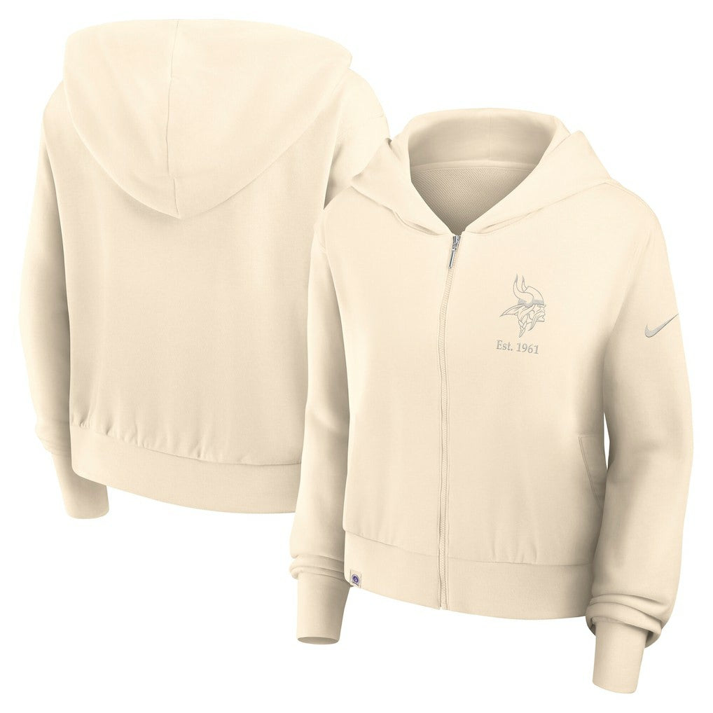 Minnesota Vikings Women's Glory Cropped Full-Zip Hoodie - Cream Hoodies