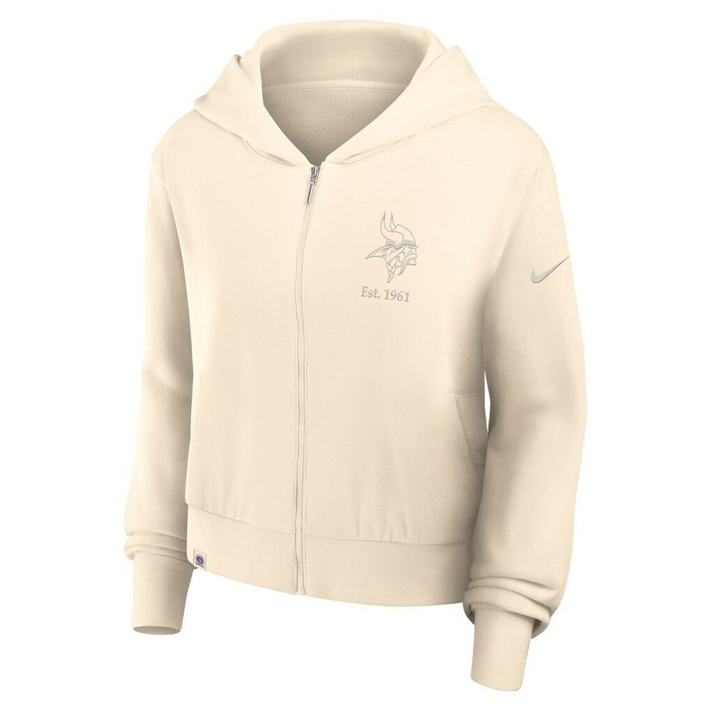 Minnesota Vikings Women's Glory Cropped Full-Zip Hoodie - Cream Hoodies