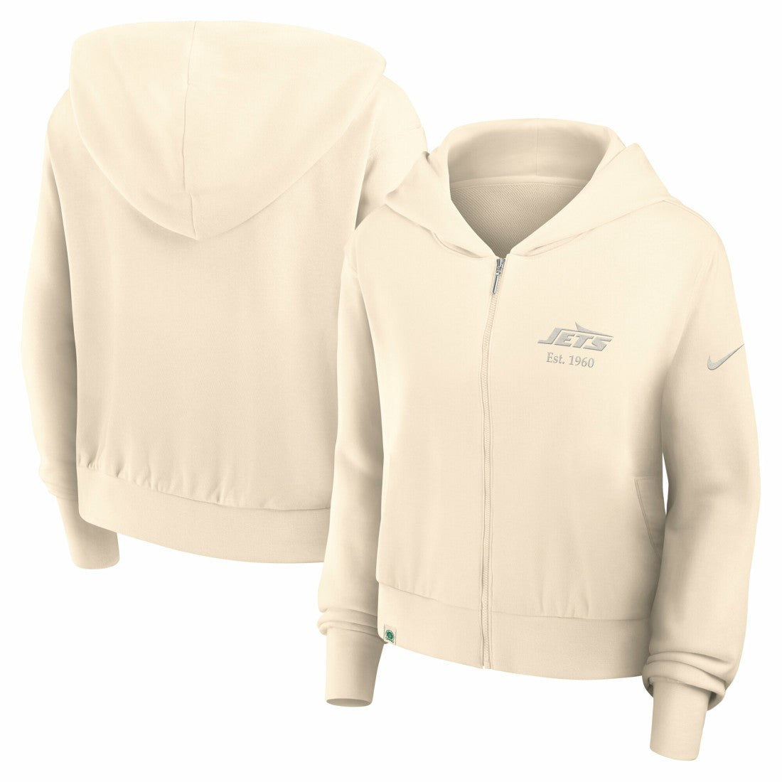 New York Jets Women's Glory Cropped Full-Zip Hoodie - Cream Hoodies