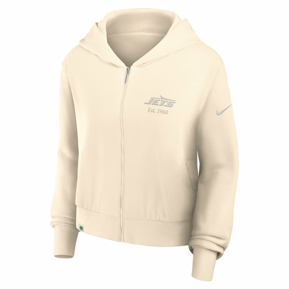 New York Jets Women's Glory Cropped Full-Zip Hoodie - Cream Hoodies