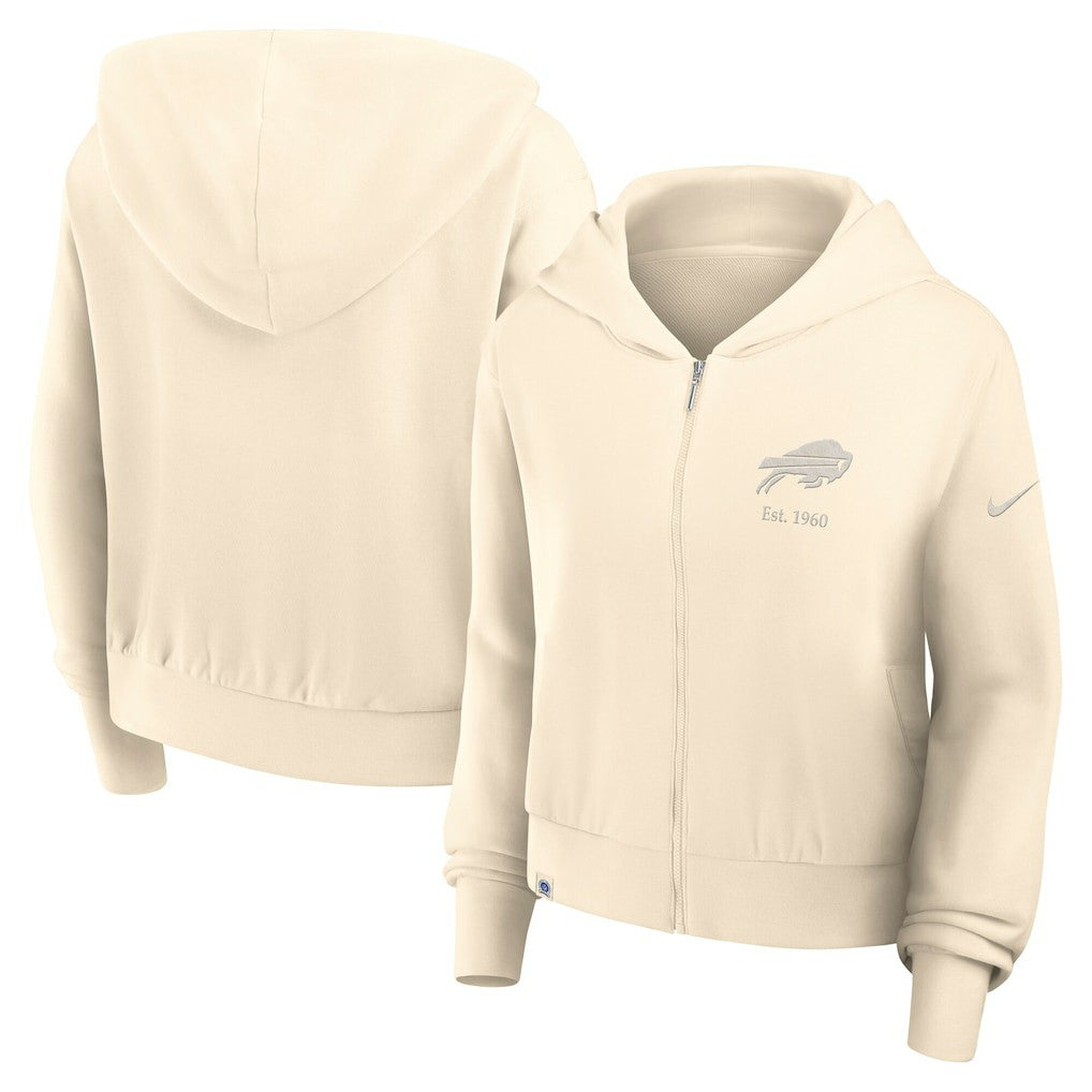 Buffalo Bills Women's Glory Cropped Full-Zip Hoodie - Cream Hoodies
