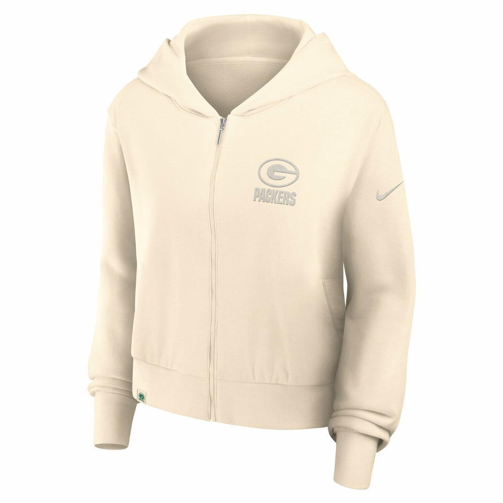 Green Bay Packers Women's Glory Cropped Full-Zip Hoodie - Cream Hoodies